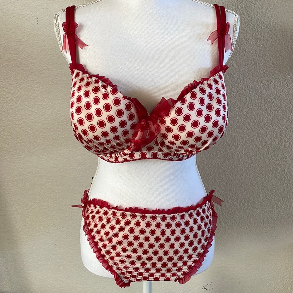 Cacique Red & White Bra & Brief Panties Lingerie set